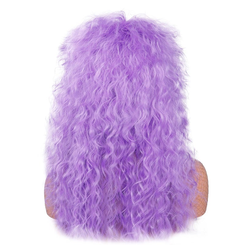 MEIRIYFA 80s Rocker Punk Wig Long Curly Wig for Men and Women Retro Mullet Wigs for Halloween Costume Cosplay Party (Purple) - Image 3